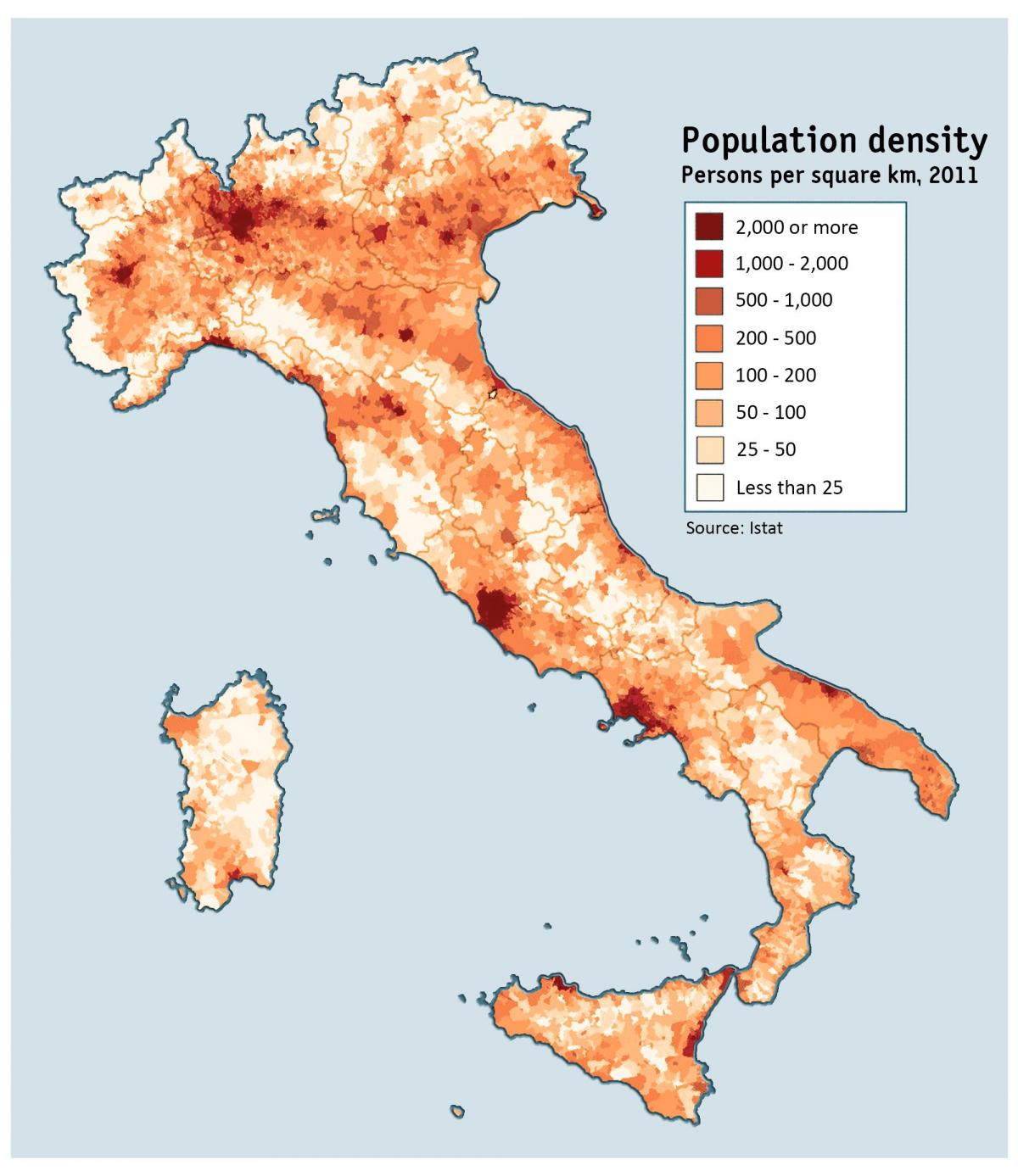 Carte de densité de l'Italie