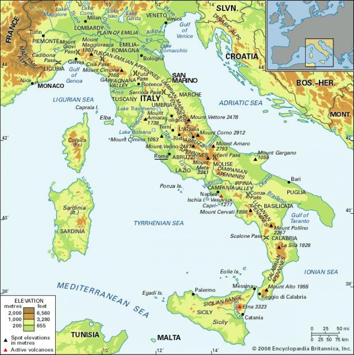 Montagnes en Italie (carte)