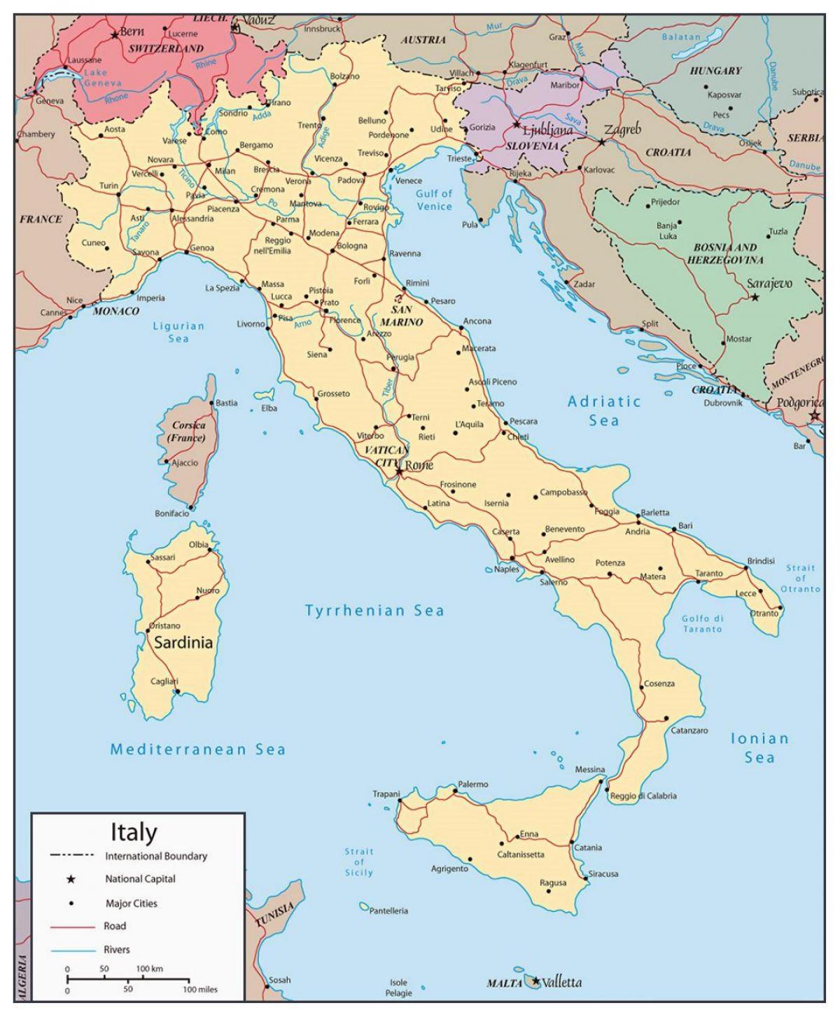 Carte des rivières en Italie