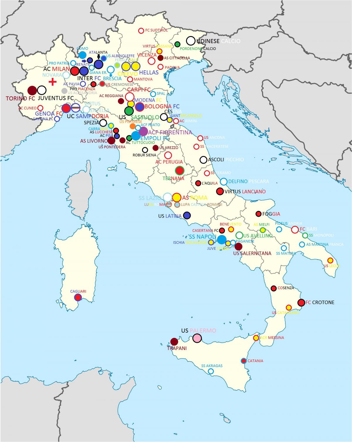carte des stades en Italie
