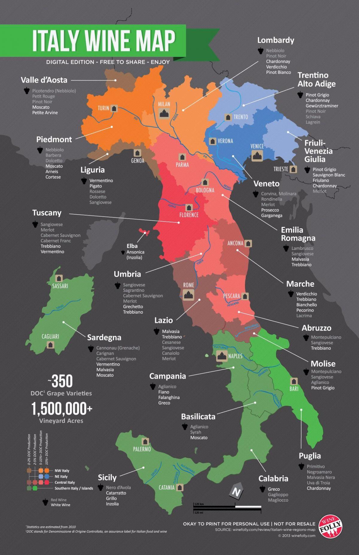 Carte des vignobles italiens
