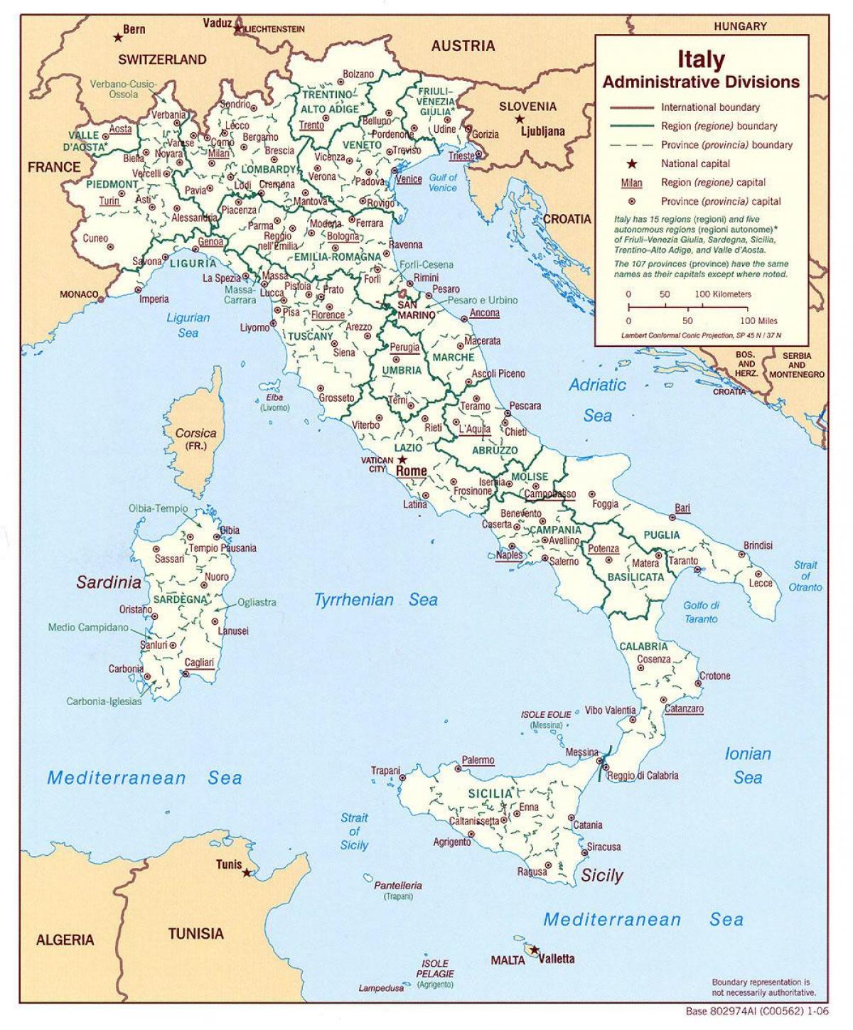 Carte des villes d'Italie