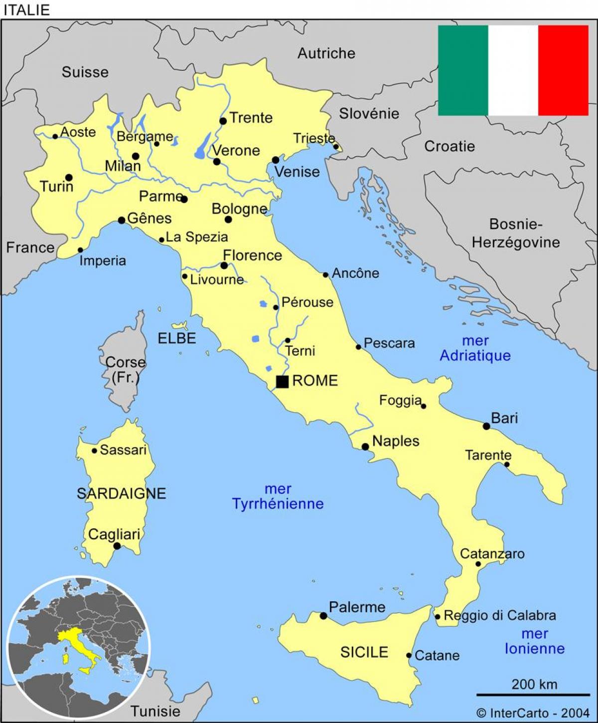 Carte d'Italie avec les principales villes