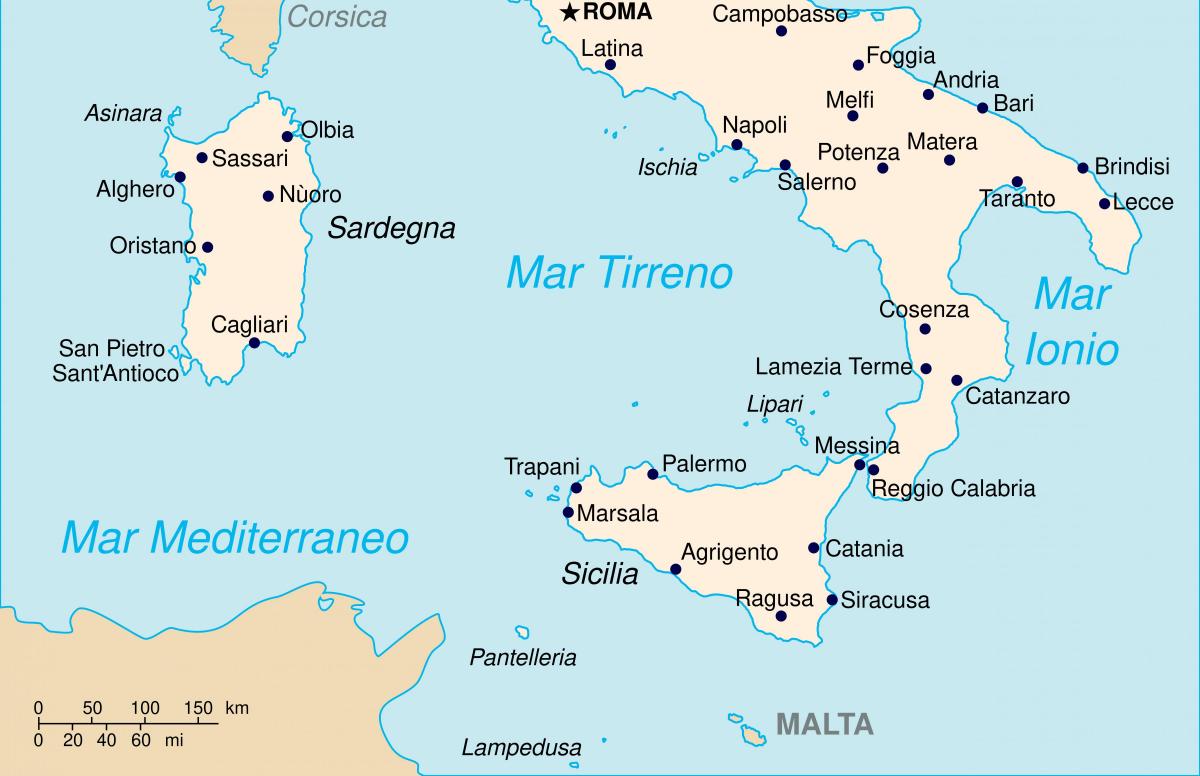 Carte du sud de l'Italie
