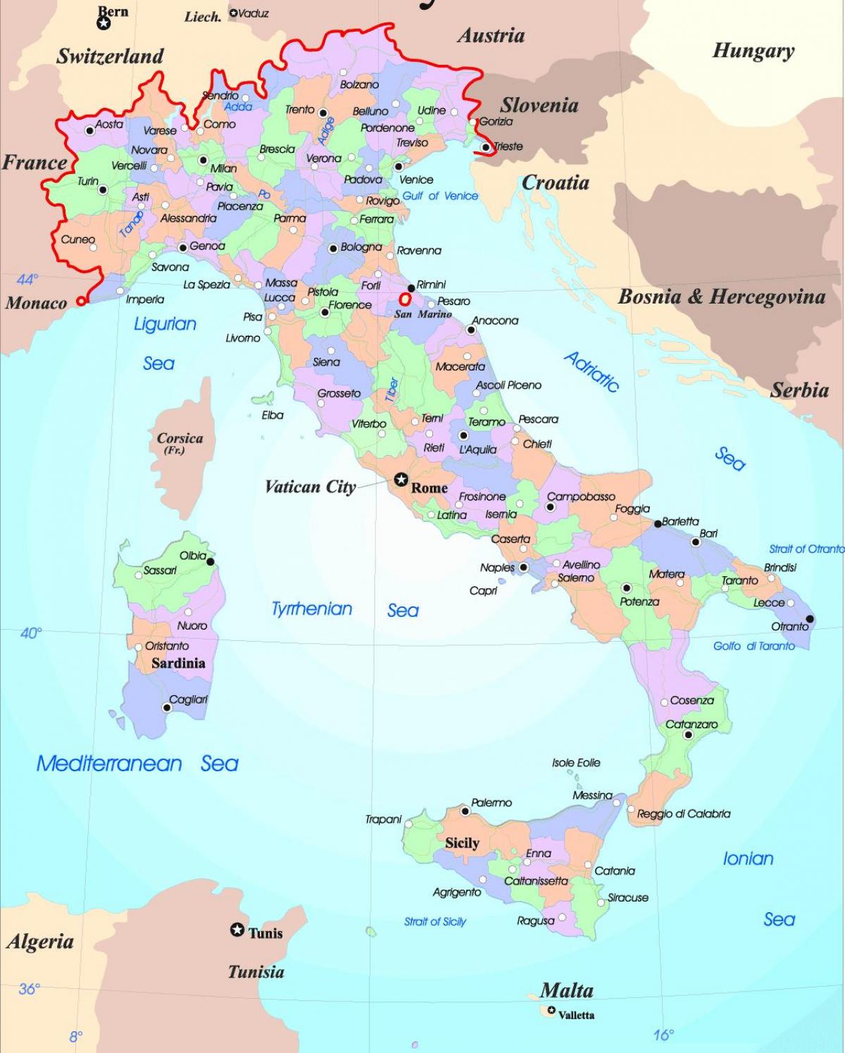 Grande carte de l'Italie