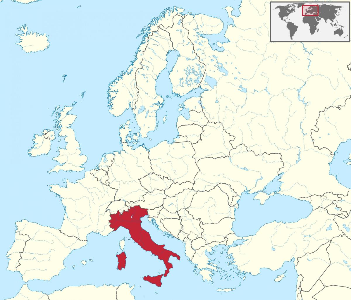 La situation de l'Italie sur la carte de l'Europe