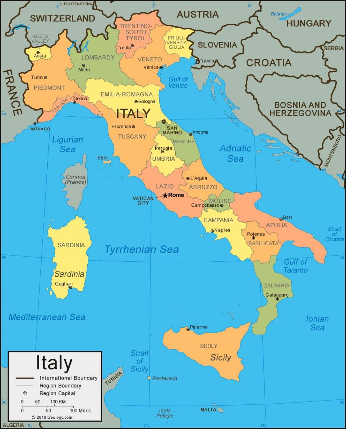 L'Italie sur une carte